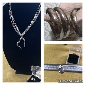 Strands Silver tone Necklace / 3 bungles and ring ( Avon) size 6m